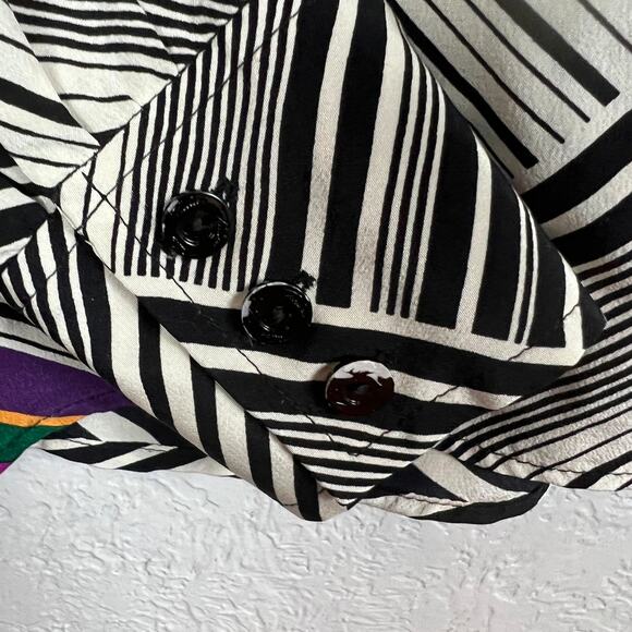 Trina Turk Blouse Kitty Bow Mod Stripe Print Keyhole Neckline - M - Picture 3 of 6